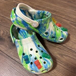 CROCS Blue/Green/White with Gummy Bear Charms